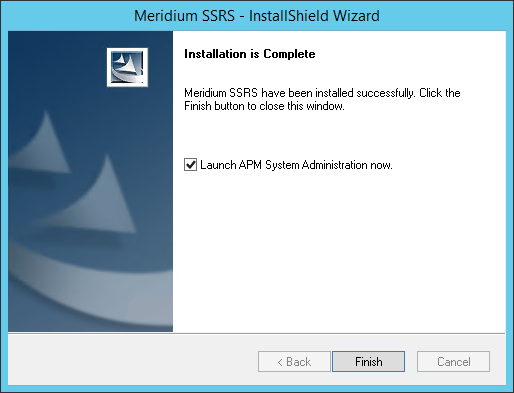 Meridium SSRS Installer Installation is Complete screen